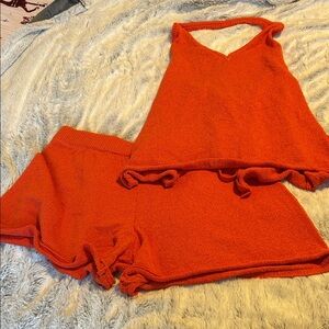 Free People Inspired Orange Knit lounge Set